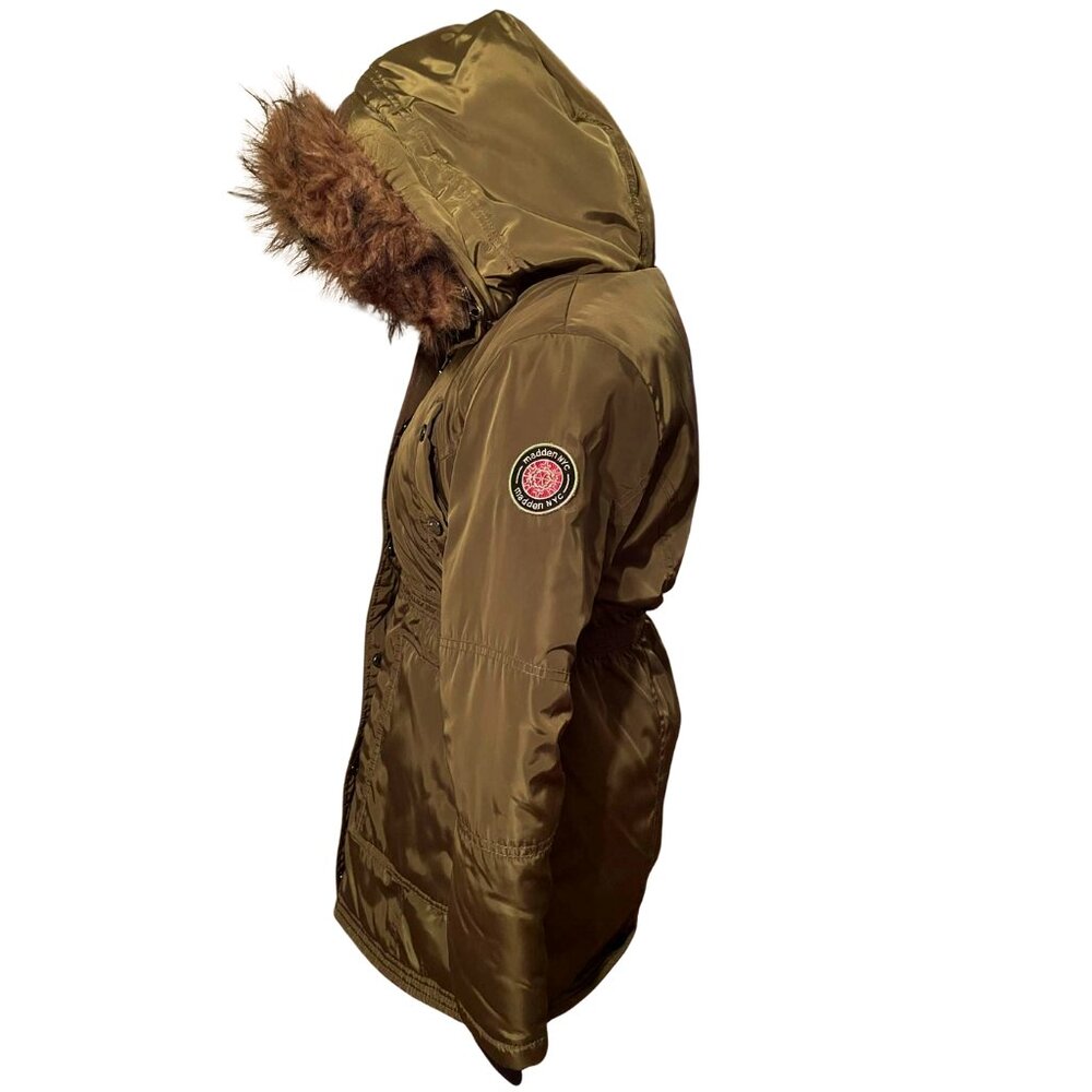 Madden NYC Women’s Olive Faux Fur Hooded Parka Sherpa Lined Winter Coat - Picture 4 of 16